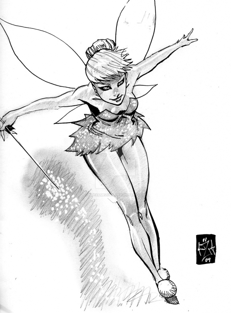 755x1024 Tinkerbell Drawing In Pencil
