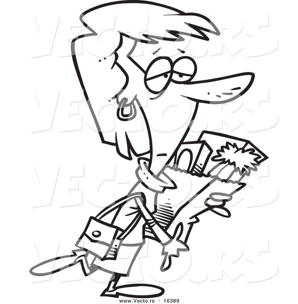 1024x1044 Vector Of A Cartoon Tired Girl Carrying A Bag Of Groceries