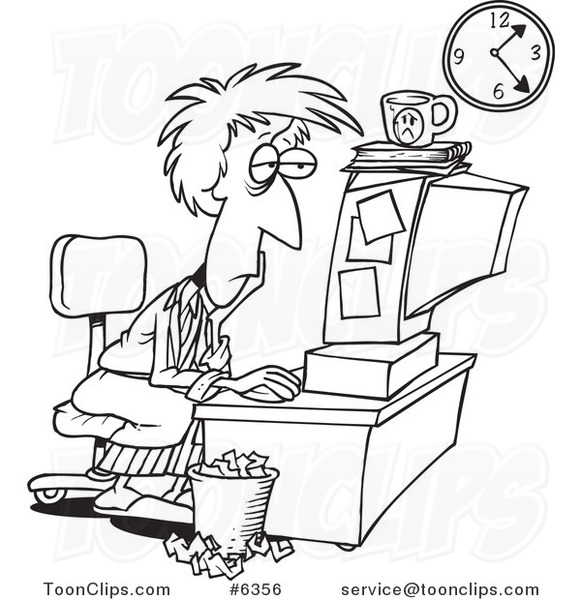 581x600 Cartoon Black And White Line Drawing Of A Tired Lady Trying