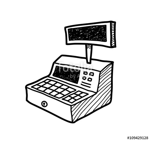 500x470 Cash Register Doodle, Hand Drawn Vector Doodle Illustration