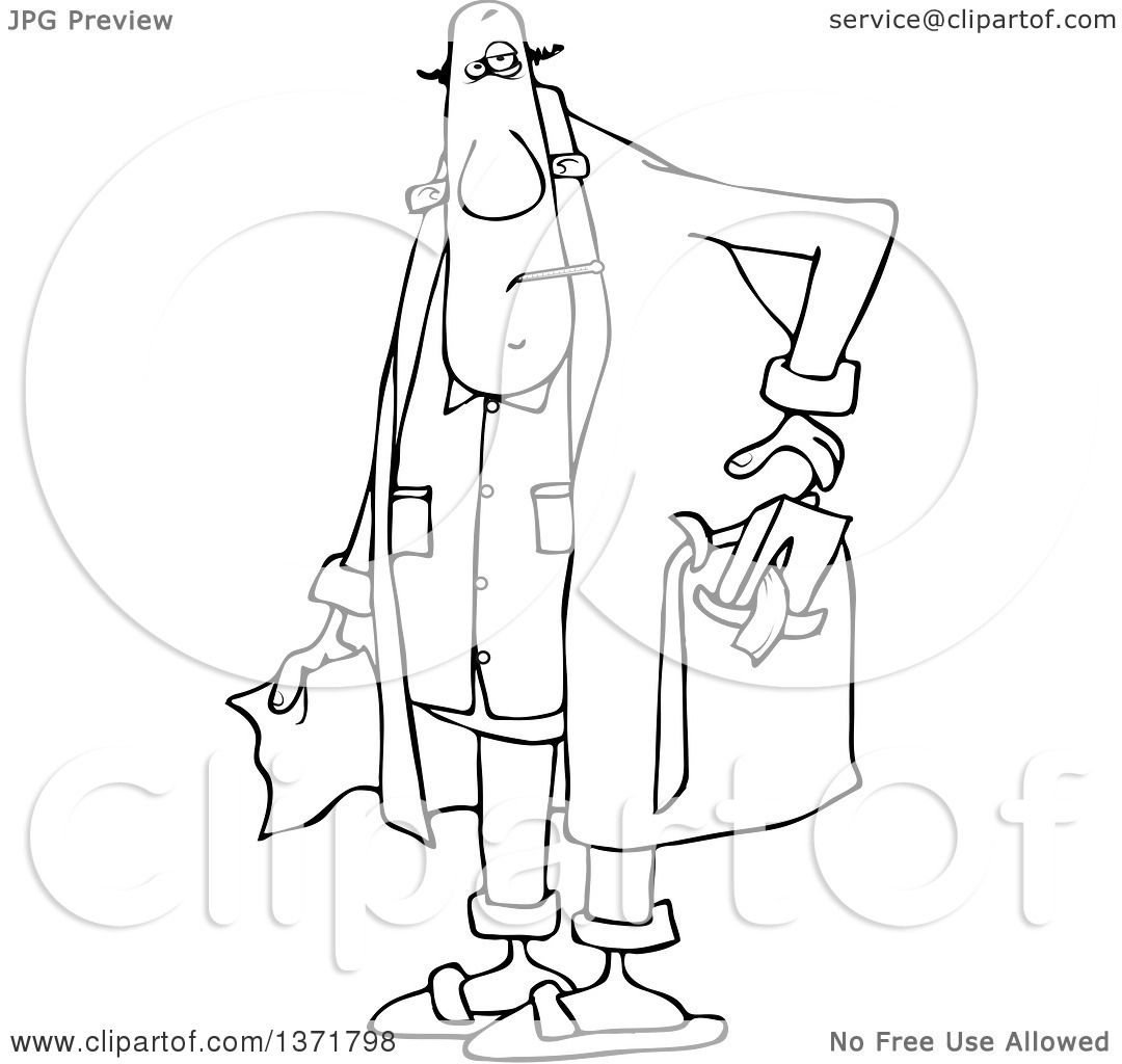 1080x1024 Clipart Of A Cartoon Black And White Chubby Sick Man With A Tissue