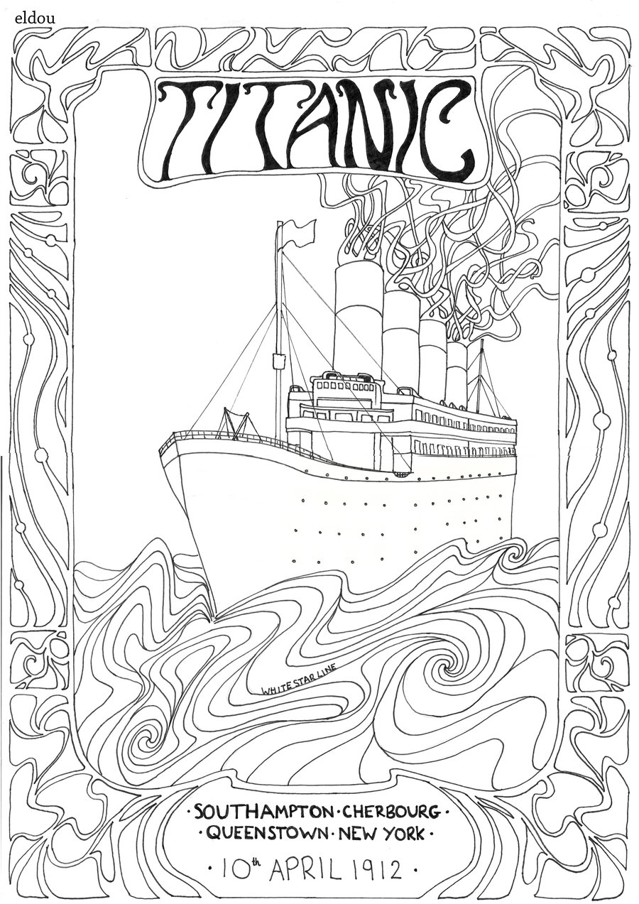 900x1273 Titanic Poster Line Drawing. By Eldou