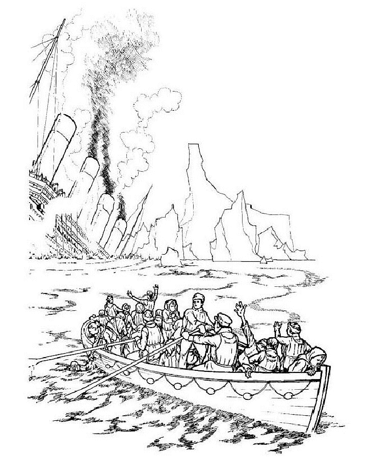 734x899 Sinking Titanic Coloring Pages