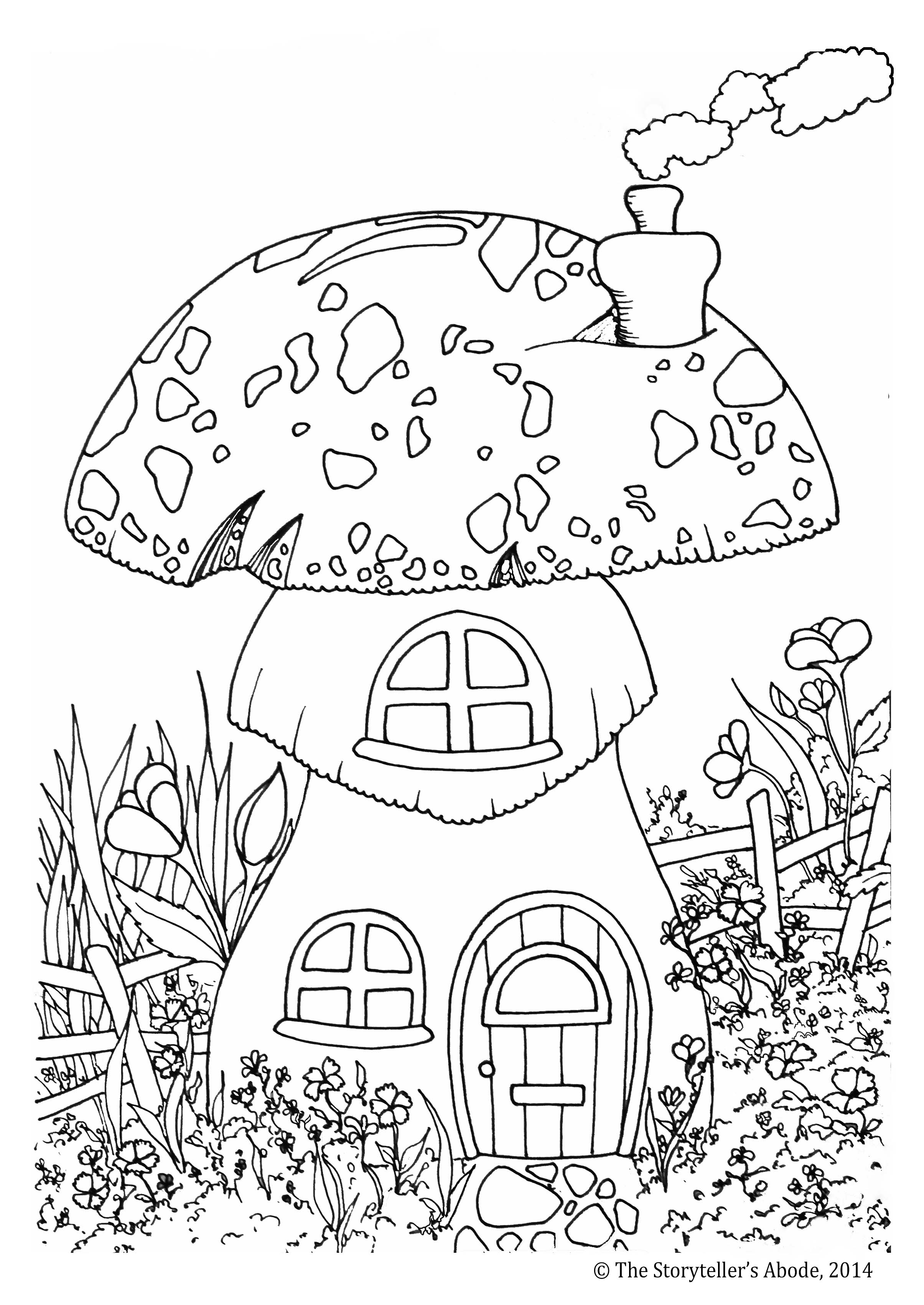 2409x3402 Toadstool House Colouring Picture An Enchanted Place
