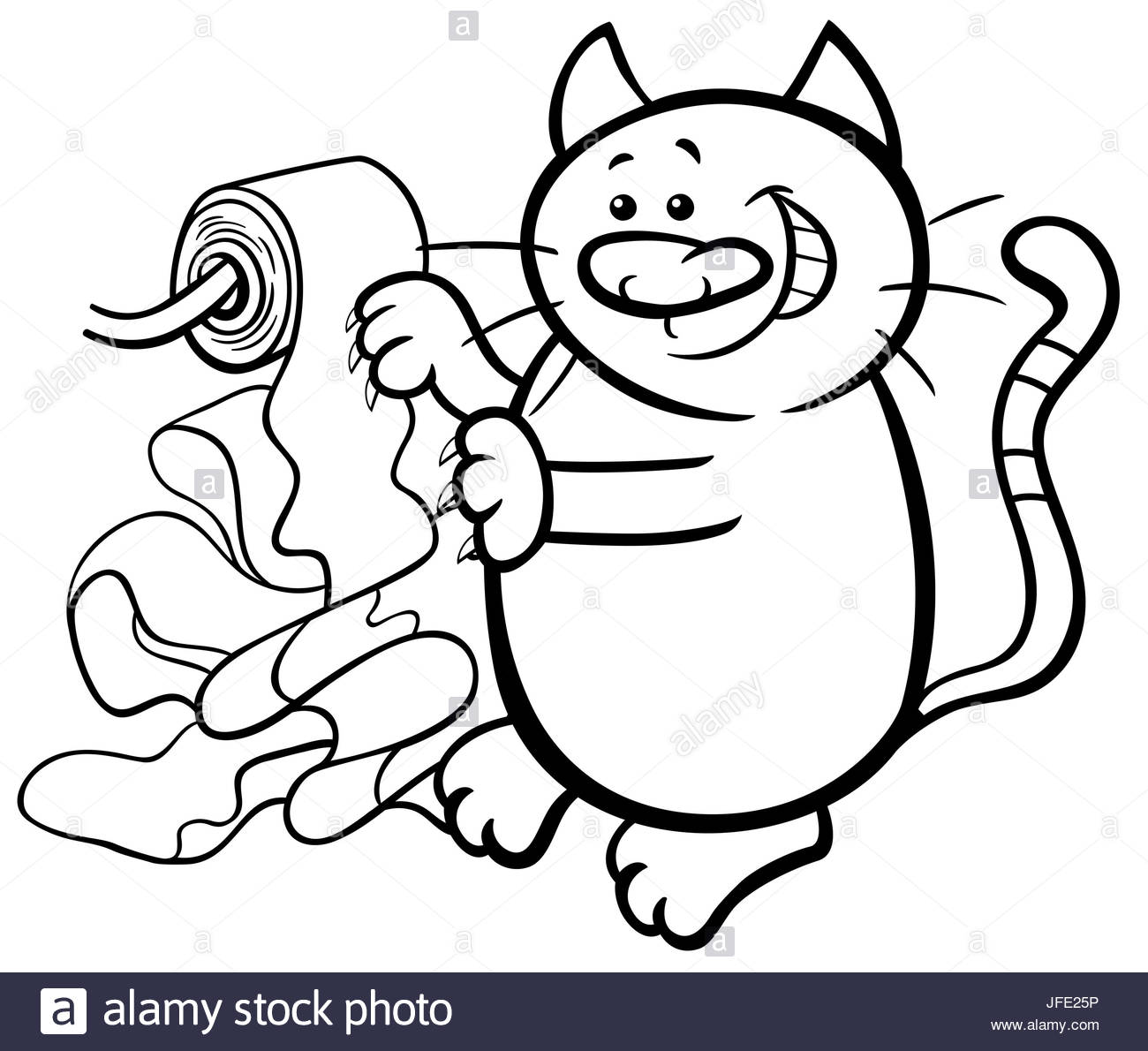 1300x1190 Cat And Toilet Paper Coloring Page Stock Photo, Royalty Free Image