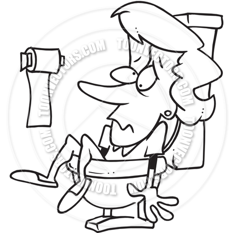 460x460 Cartoon Woman Fallen In Toilet (Black And White Line Art) By Ron