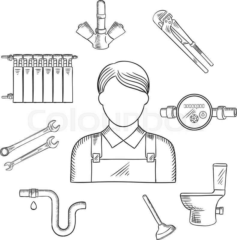 790x800 Plumbing Services Sketch Symbol Of Male Plumber In Uniform