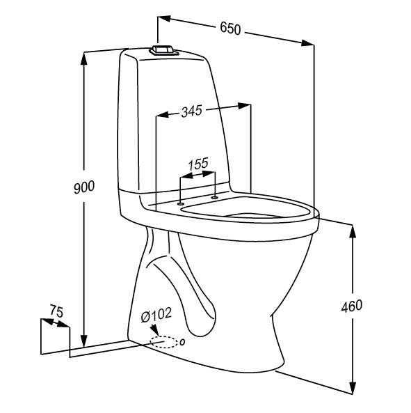 591x593 Floor Standing Toilet With S Trap, Extra High