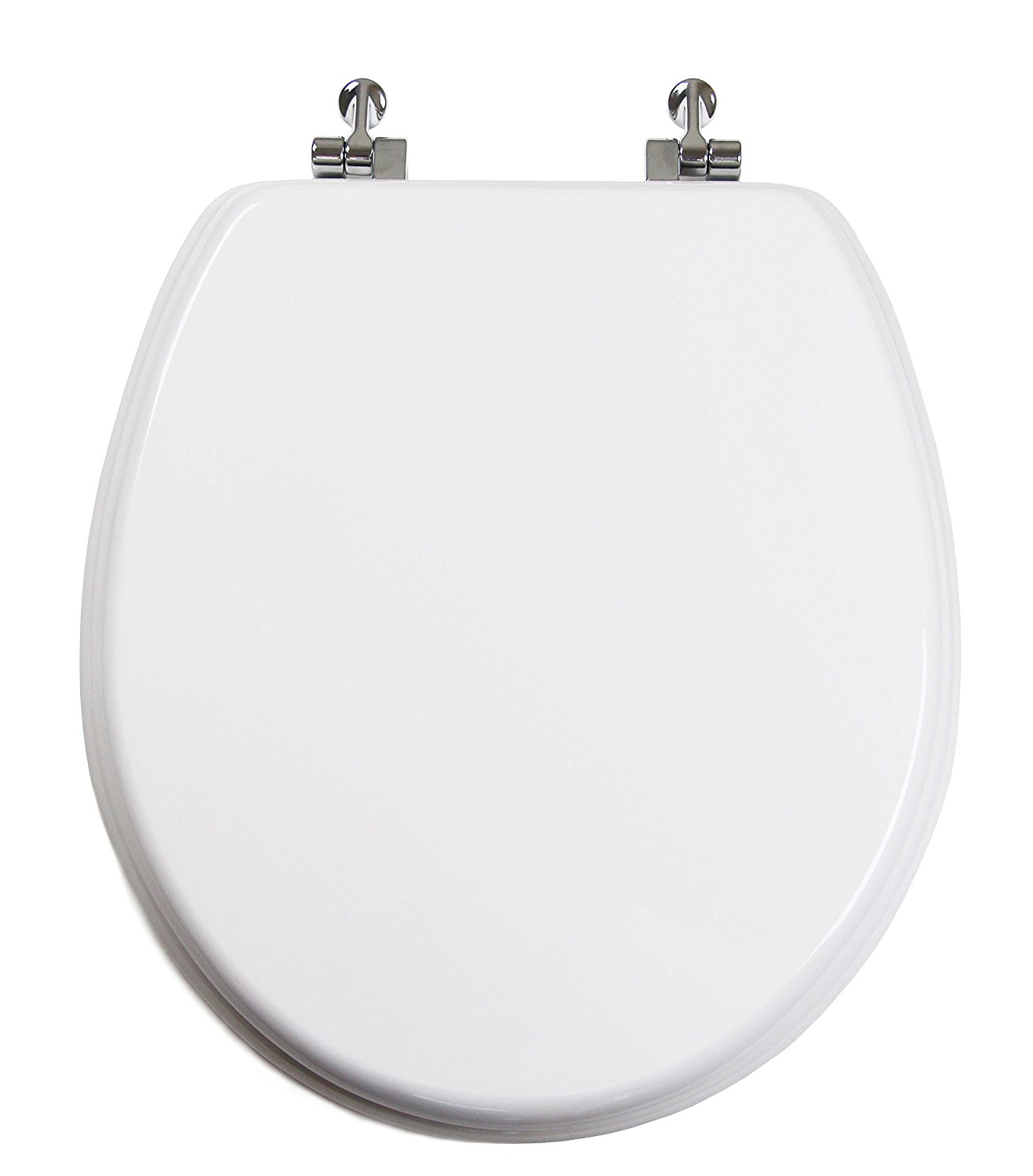 1317x1500 Topseat Round Toilet Seat W Chromed Metal Hinges, Wood, White