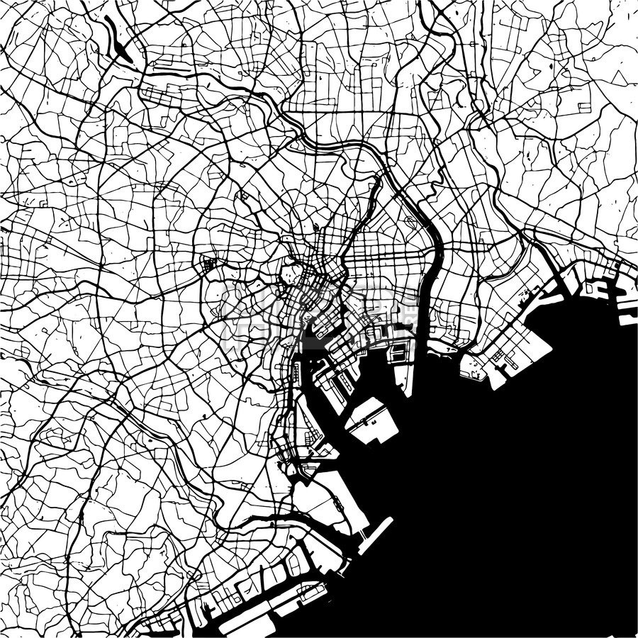 900x900 Tokyo, Japan, Monochrome Map Artprint Hebstreits