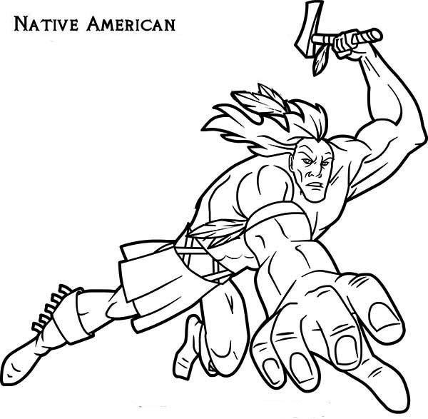600x587 Native American Attacking With Tomahawk On Native American Day