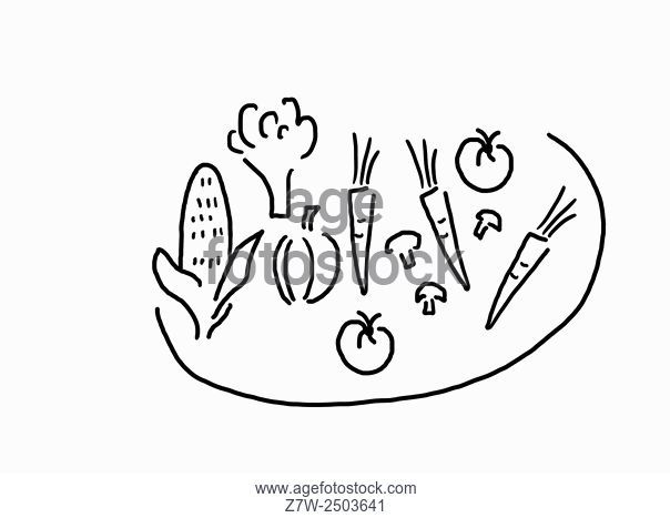 604x467 A Black And White Drawing Of Sub Sandwiches And Tomatoes, Stock
