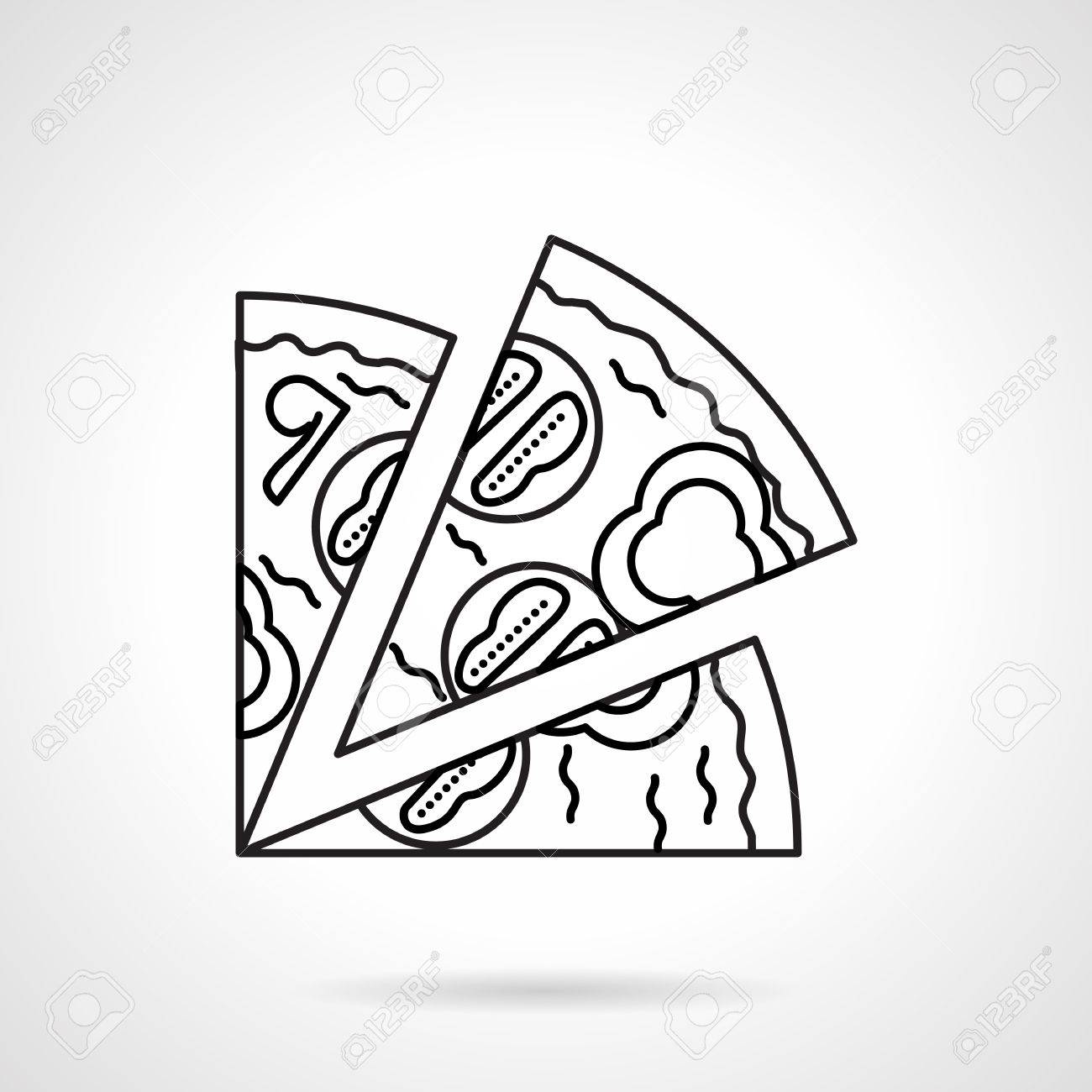 1300x1300 Flat Black Line Vector Icon For Pizza Slices With Mushrooms