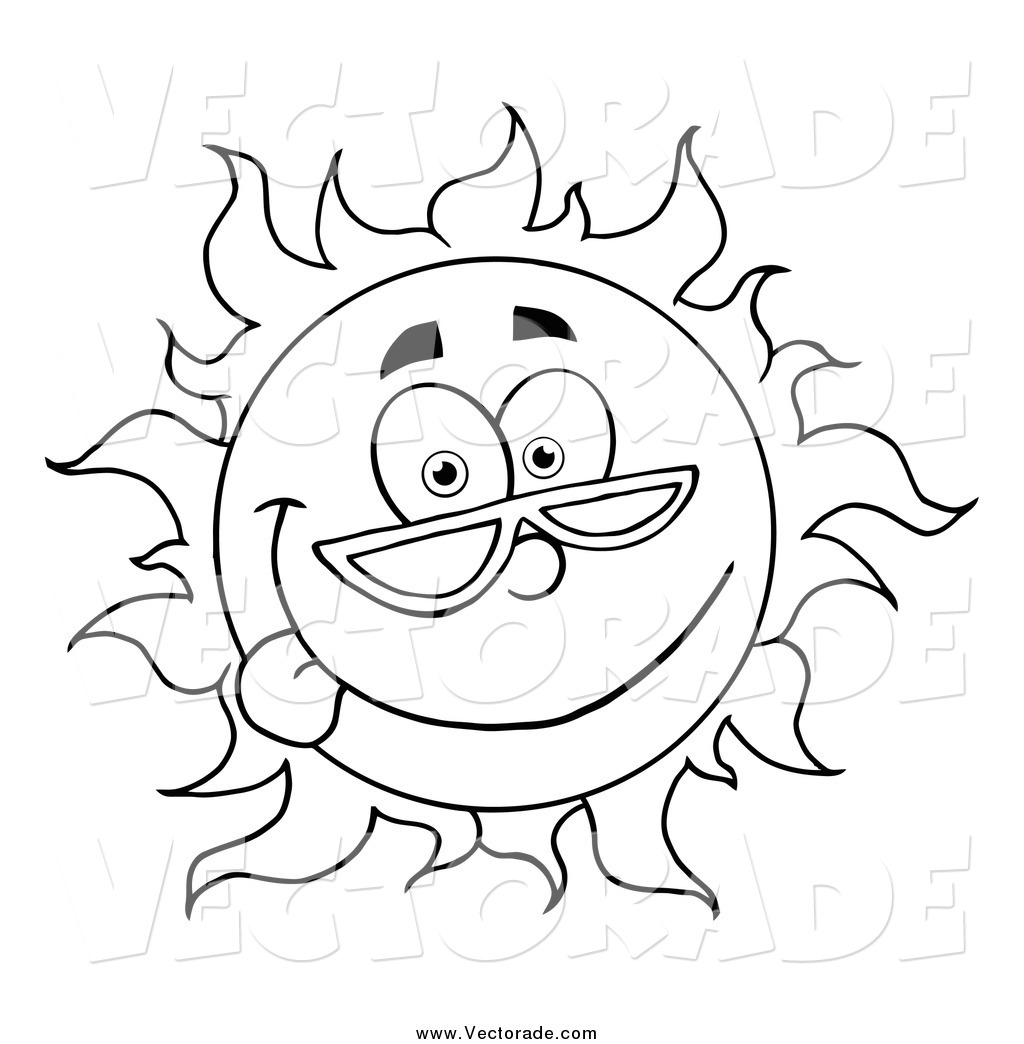 1024x1044 Vector Of A Black And White Goofy Sun Wearing Shades And Sticking