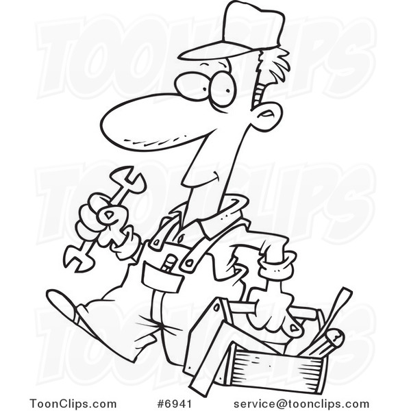 581x600 Cartoon Blacknd White Line Drawing Of Repair Guy Carrying