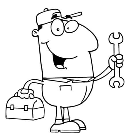 456x480 A Repair Man With A Toolbox And A Wrench Coloring Page Free