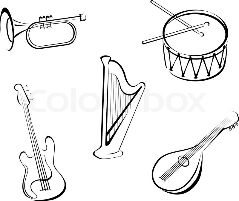 800x673 Set Of String Musical Instruments For Music Design Stock Vector
