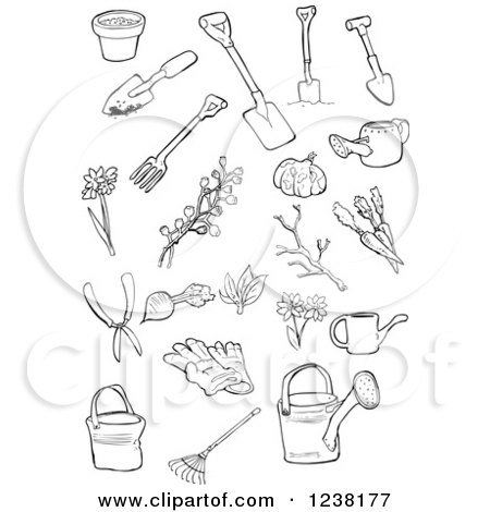 450x470 Clipart Of Outlined Garden Tools