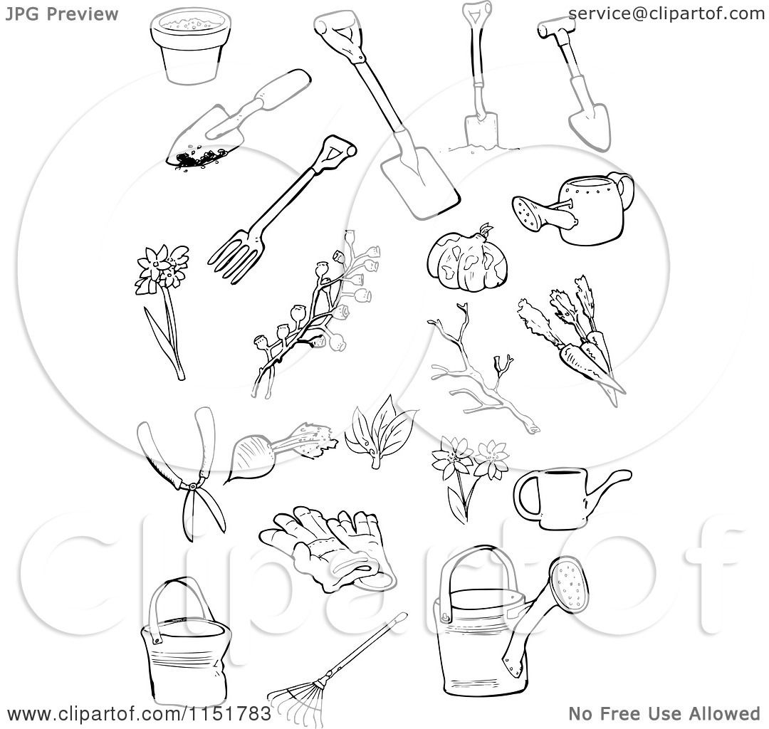 1080x1024 Clipart Of Outlined Garden Tools