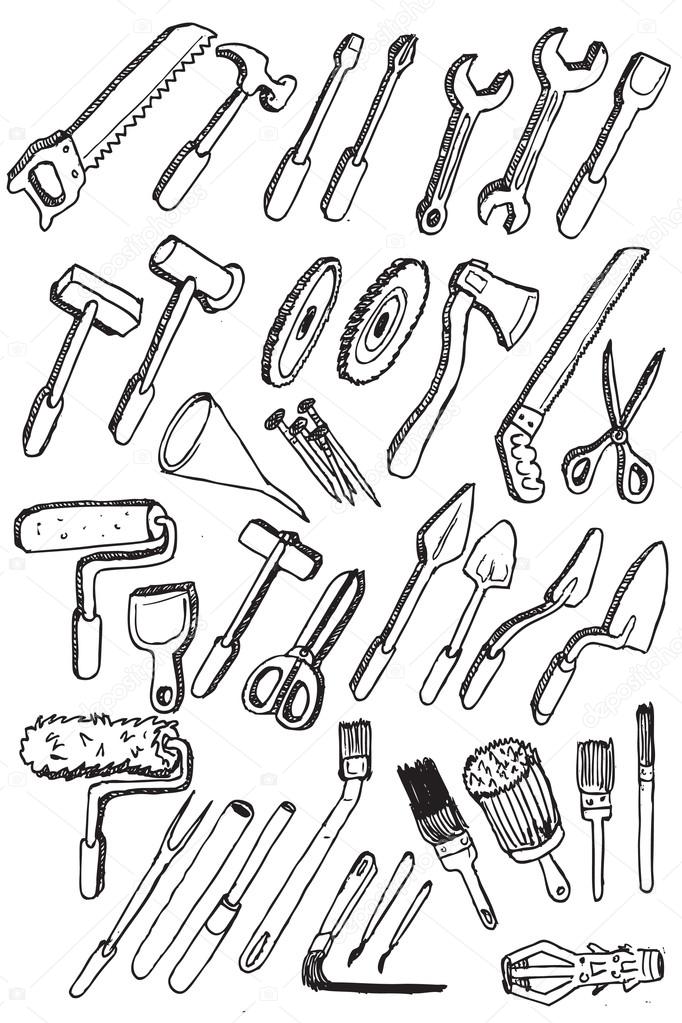 682x1023 Hand Draw Working Tools Icon Collection Stock Vector Marcus55