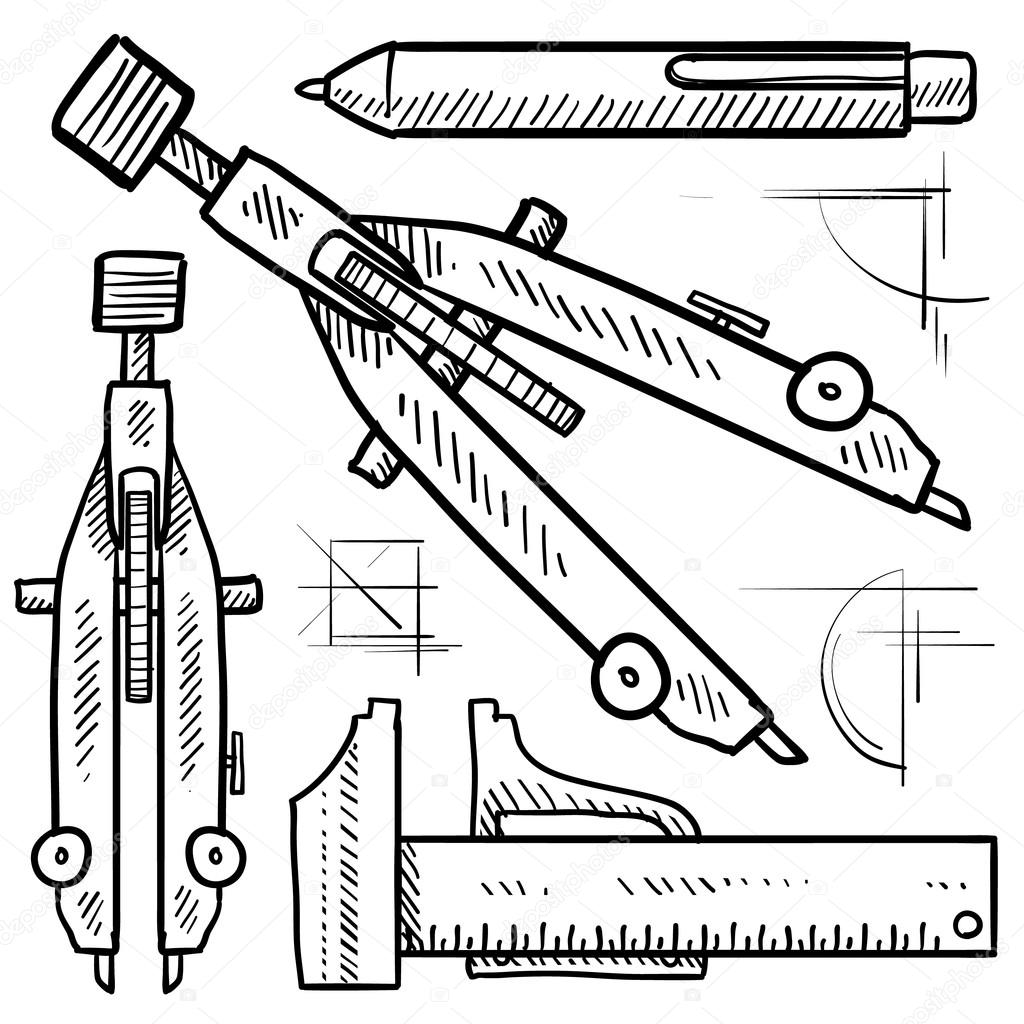 1024x1024 Architect Drafting Tools Sketch Stock Vector Lhfgraphics