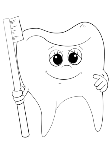 371x480 Cartoon Tooth And Toothbrush Coloring Page Free Printable