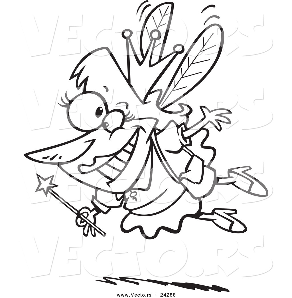 1024x1044 Vector Of A Cartoon Happy Tooth Fairy Black And White Outline
