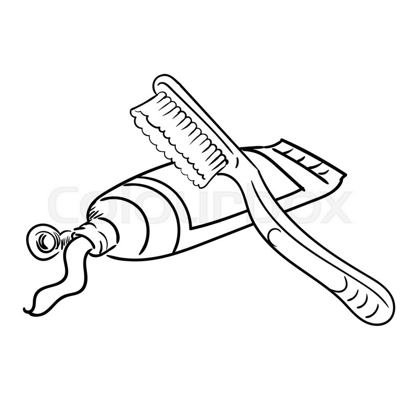 800x800 Hand Drawing Of Toothbrush And Tooth Paste Isolated On White