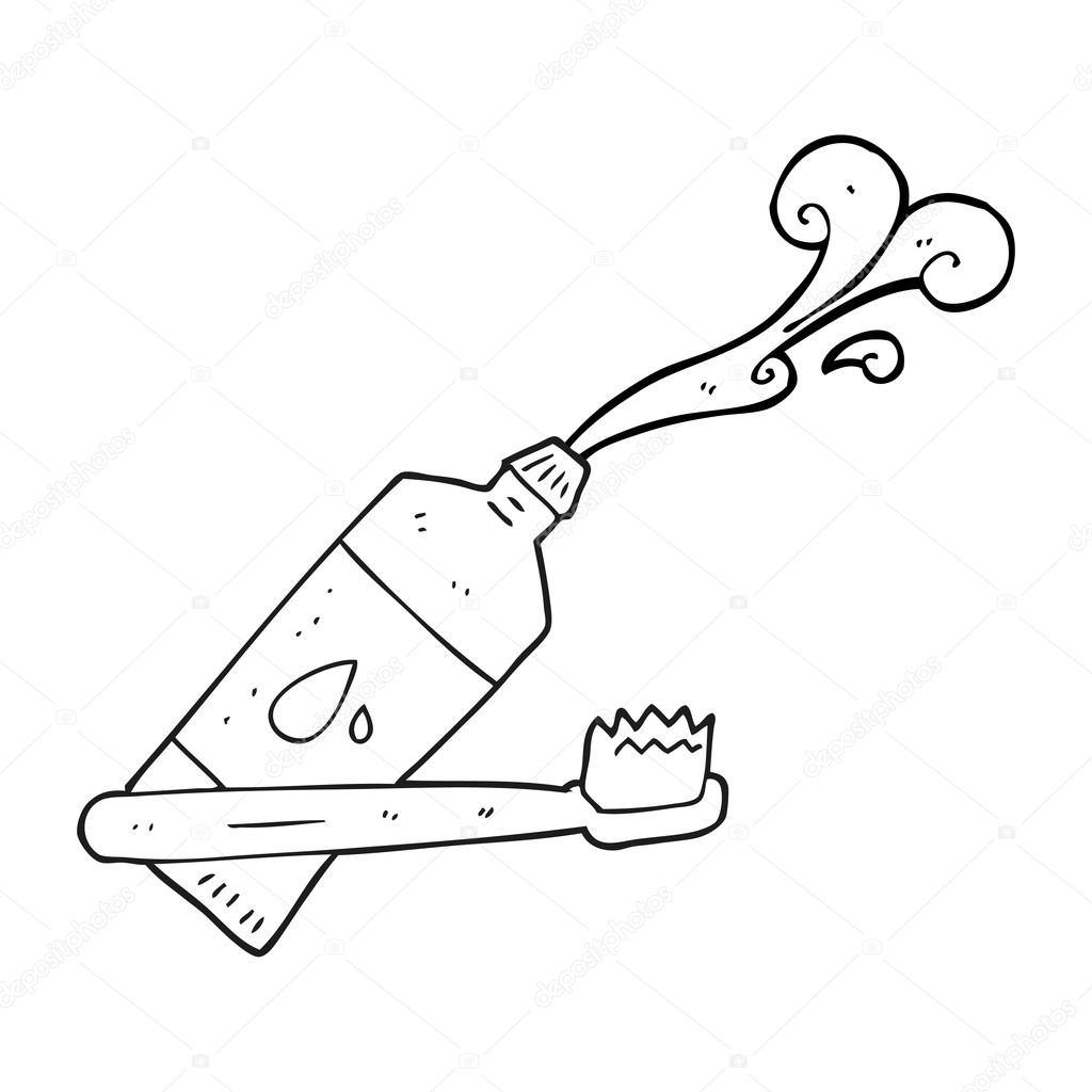 1024x1024 Black And White Cartoon Toothbrush And Toothpaste Stock Vector