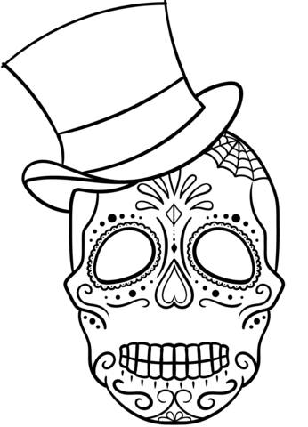 346x480 Sugar Skull With Top Hat Coloring Page Free Printable Coloring Pages