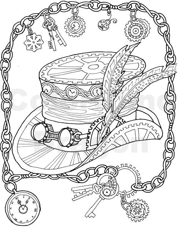570x738 Steampunk Coloring Page, Top Hat, Coloring Page Coloring Pages