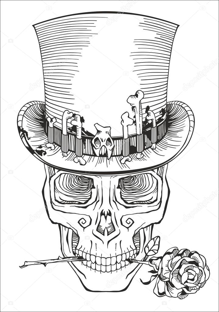719x1023 Human Skull In A Top Hat Stock Vector Red Spruce