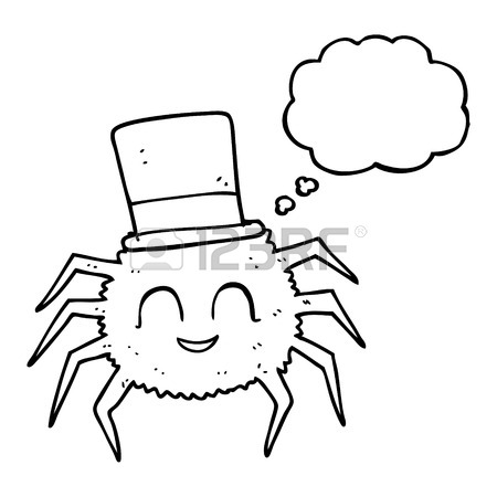 450x450 Freehand Drawn Thought Bubble Cartoon Spider Wearing Top Hat