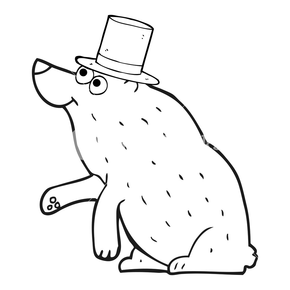 1000x1000 Freehand Drawn Black And White Cartoon Bear In Top Hat Royalty