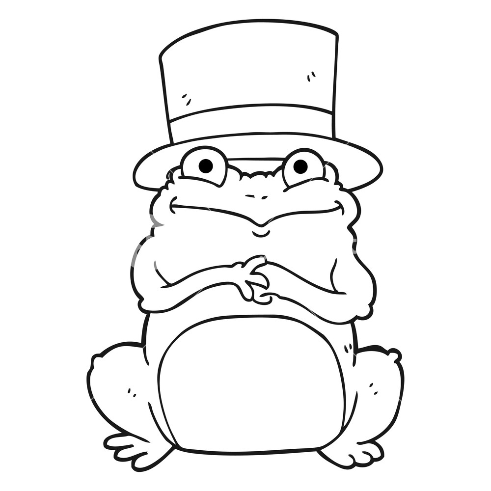 1000x1000 Freehand Drawn Black And White Cartoon Frog In Top Hat Royalty