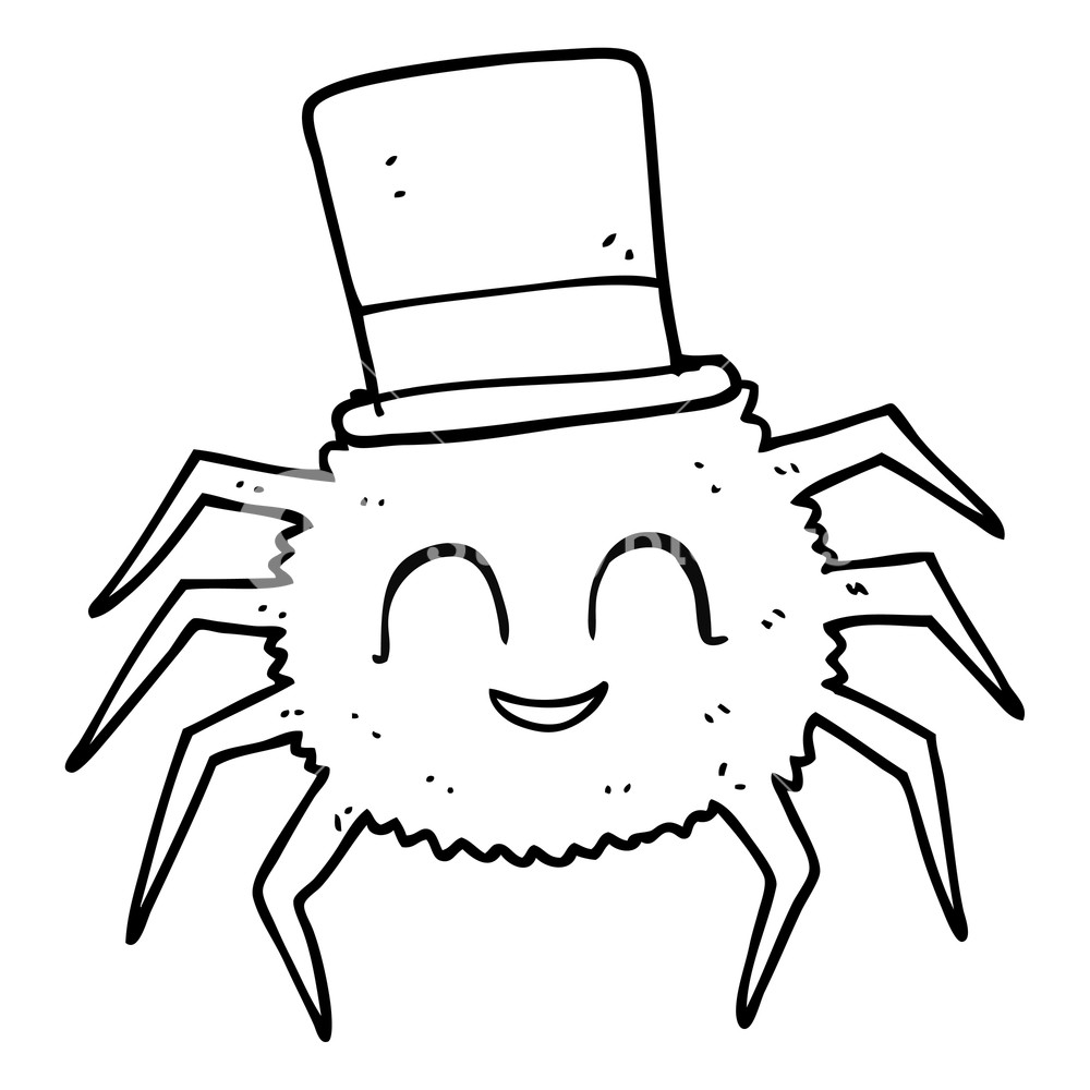 1000x1000 Freehand Drawn Black And White Cartoon Spider Wearing Top Hat