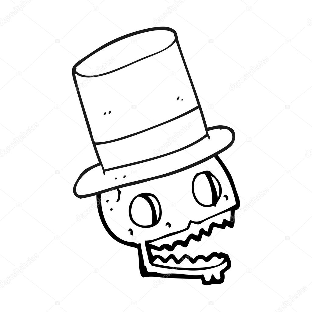 1024x1024 Black And White Cartoon Laughing Skull In Top Hat Stock Vector