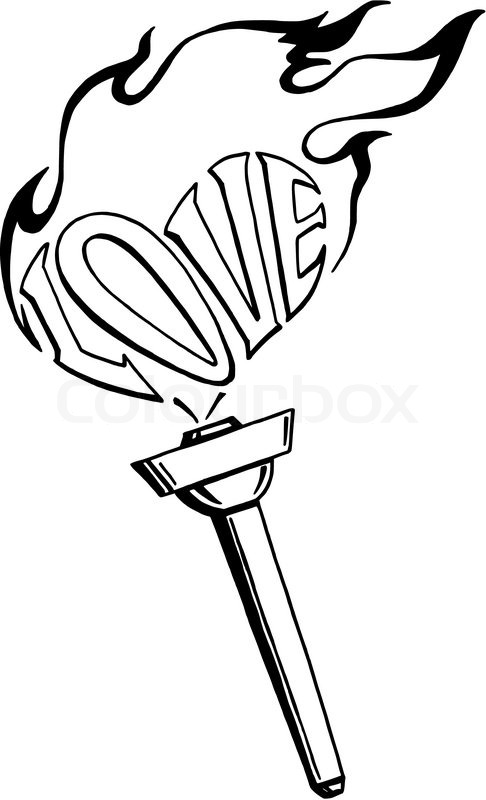 486x800 Hand Drawn, Vector, Sketch Illustration Flaming Heart, Torch