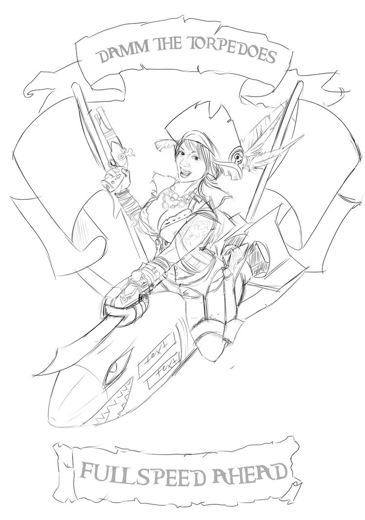 748x1067 Pirate Torpedo Pin Up Sketch By Killbiro