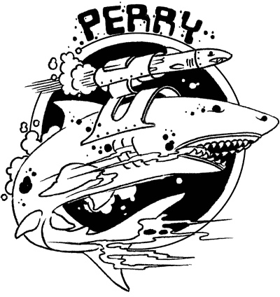 400x424 Perry Crest T Shirt Shark Shooting A Torpedo Made