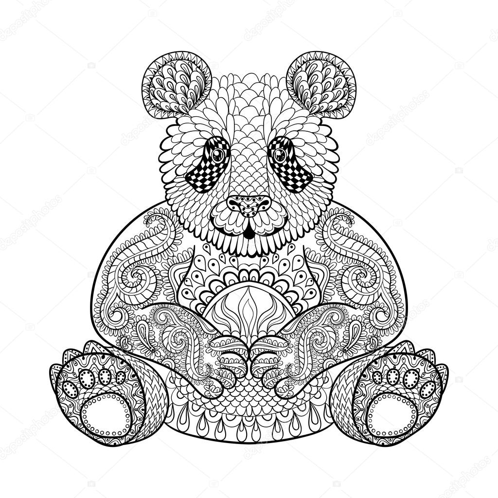 1024x1024 Hand Drawn Tribal Panda, Animal Totem For Adult Coloring Page