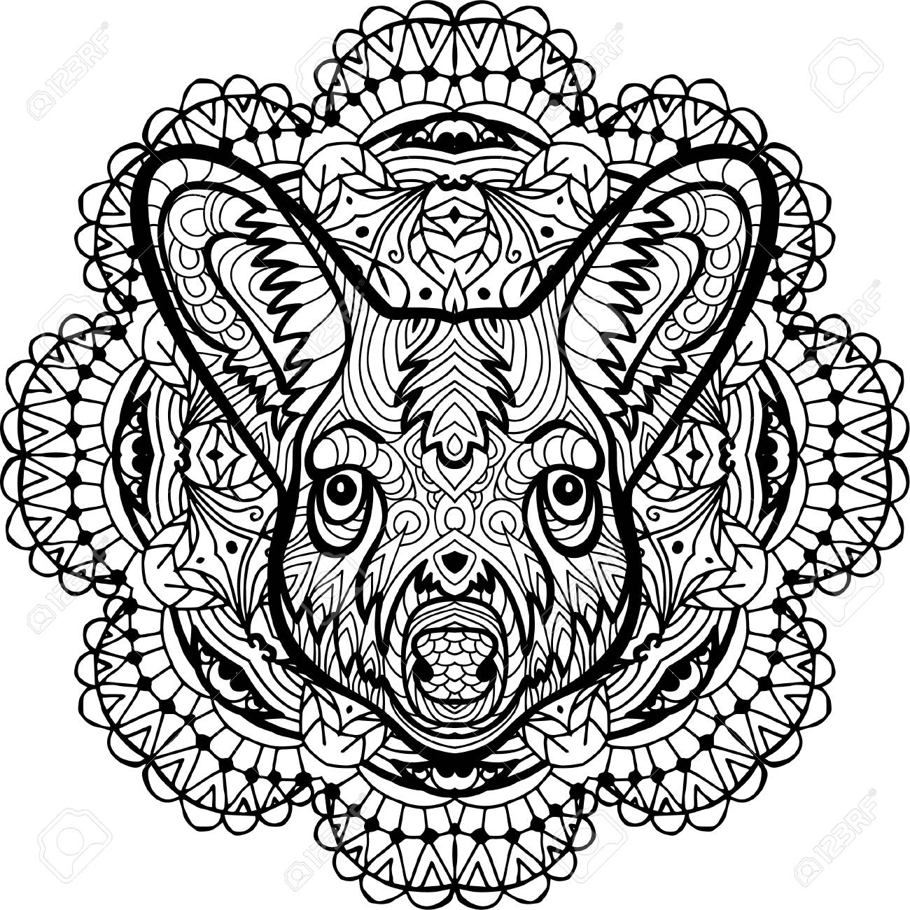 1300x1300 Totem Coloring Page For Adults. Monochrome Hand Drawn Ink Drawing