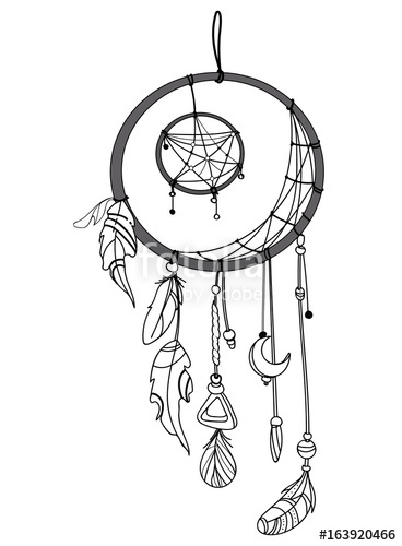 368x500 Vector Illustration Of A Dream Catcher With Feathers. Indian Totem