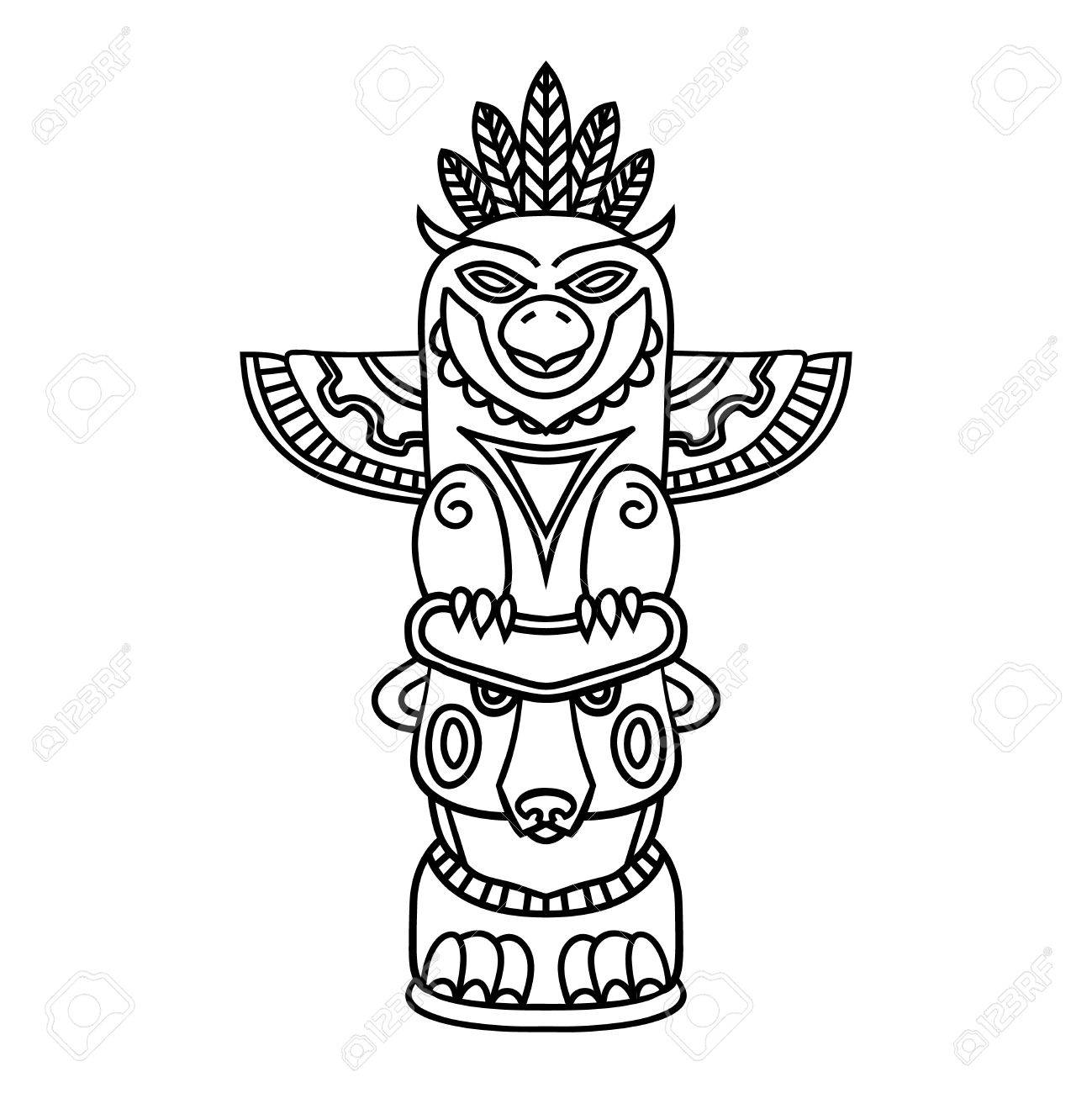1299x1300 Doodle Traditional Tribal Totem Pole Isolated On White Background