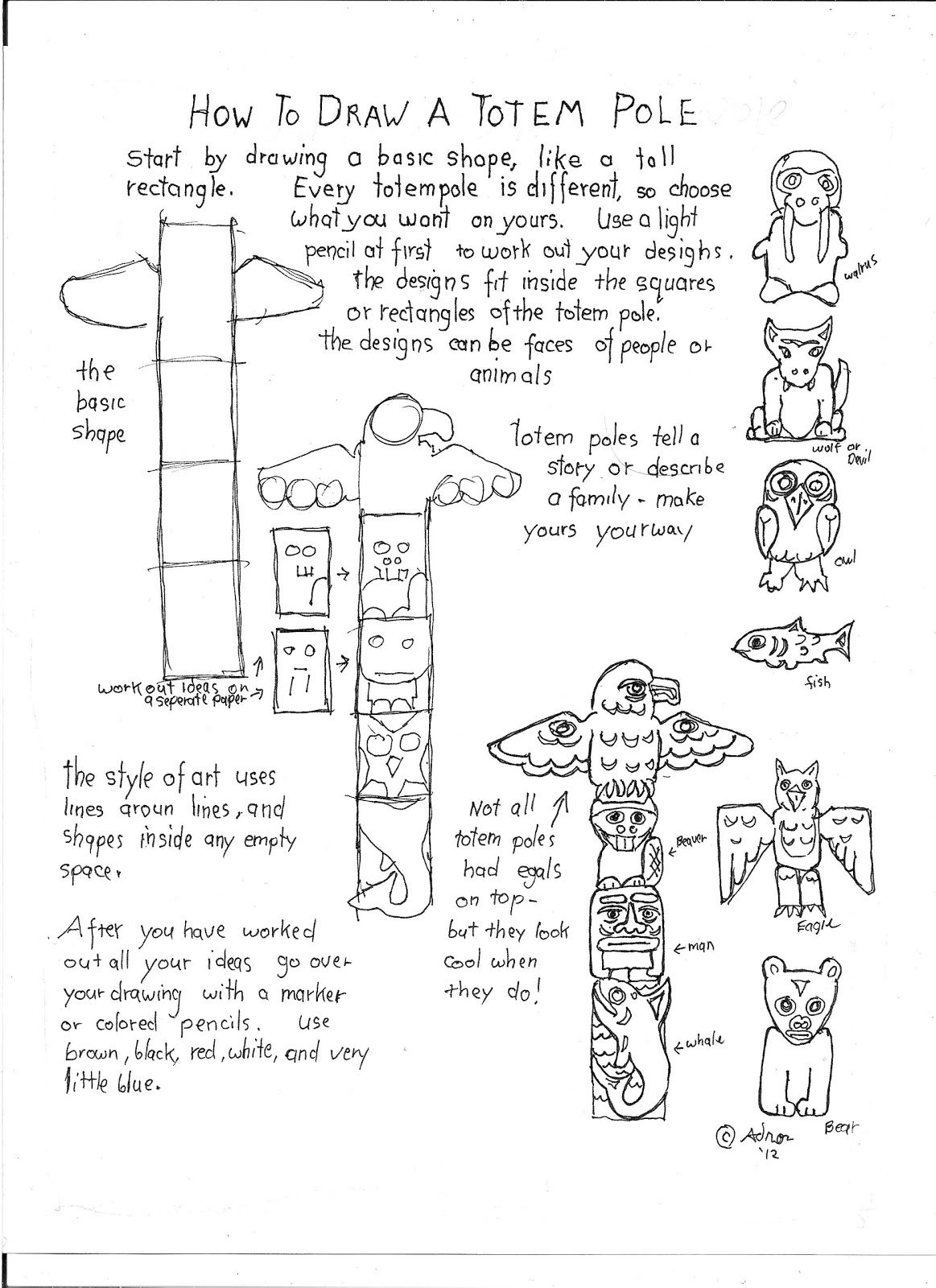 1163x1600 How To Draw Worksheets For The Young Artist How To Draw A Totem
