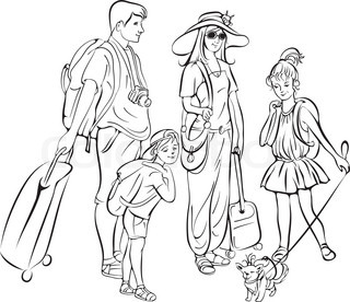 320x276 Tour Guide With Group Of Tourists, Cartoon Vector Illustration