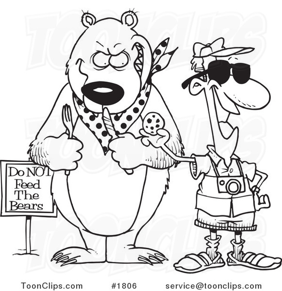 581x600 Cartoon Black And White Line Drawing Of A Tourist Feeding A Cookie