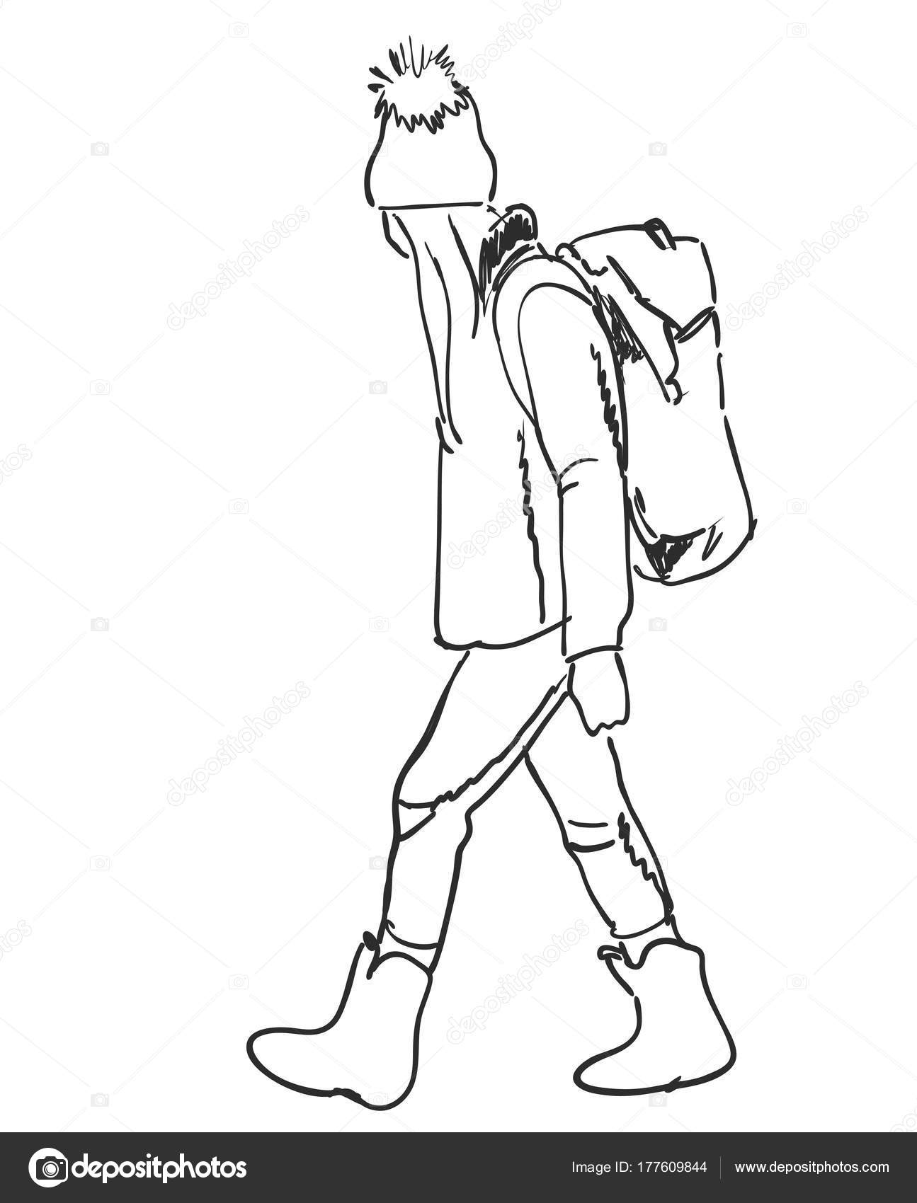 1295x1700 Traveler And Backpacker. Hand Drawn Vector Illustration. Tourist