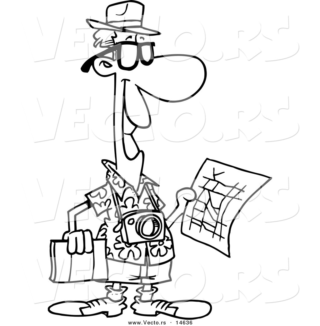 1024x1044 Vector Of A Cartoon Male Tourist Holding A Map And Sight Seeing