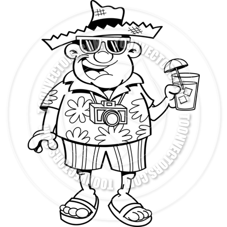 460x460 Cartoon Tourist (Black Amp White Line Art) By Kenbenner Toon